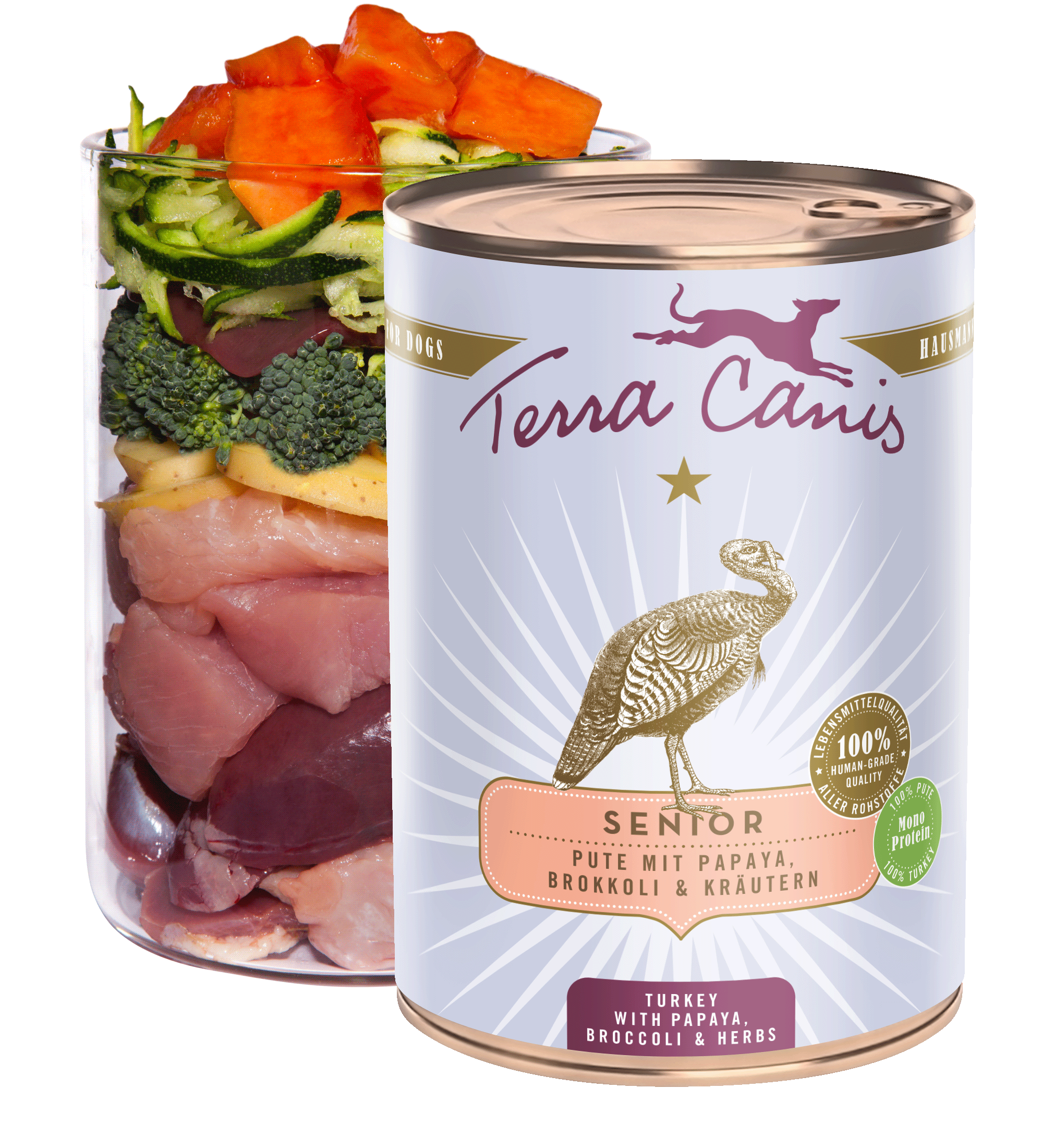 Turkey with papaya, broccoli and medicinal herbs