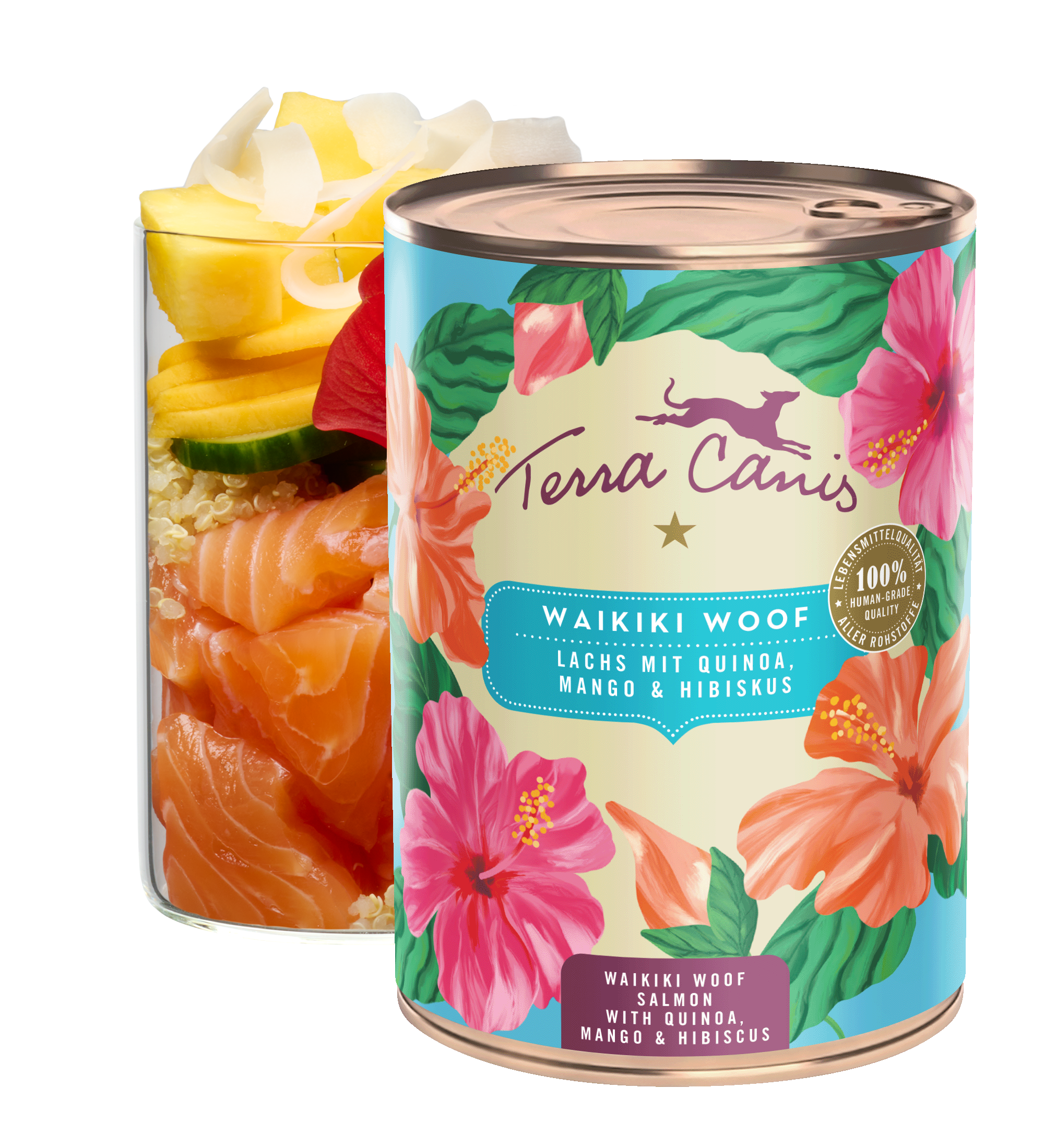 Waikiki Woof: salmon with quinoa, mango and hibiscus