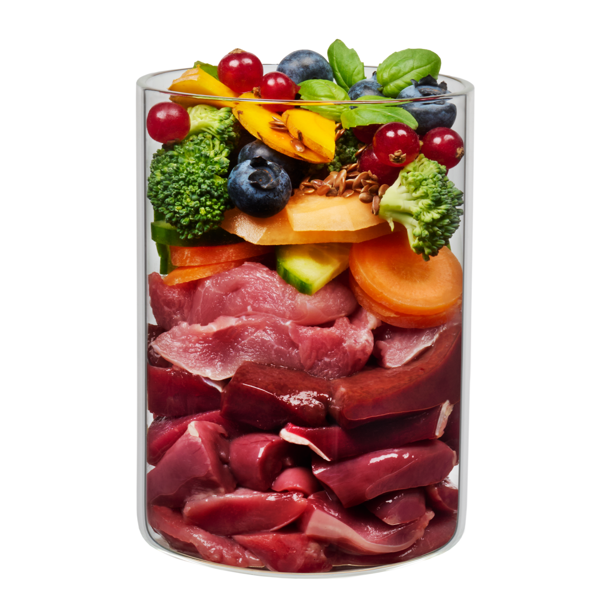 Dinde et canard avec brocoli, melon et groseille