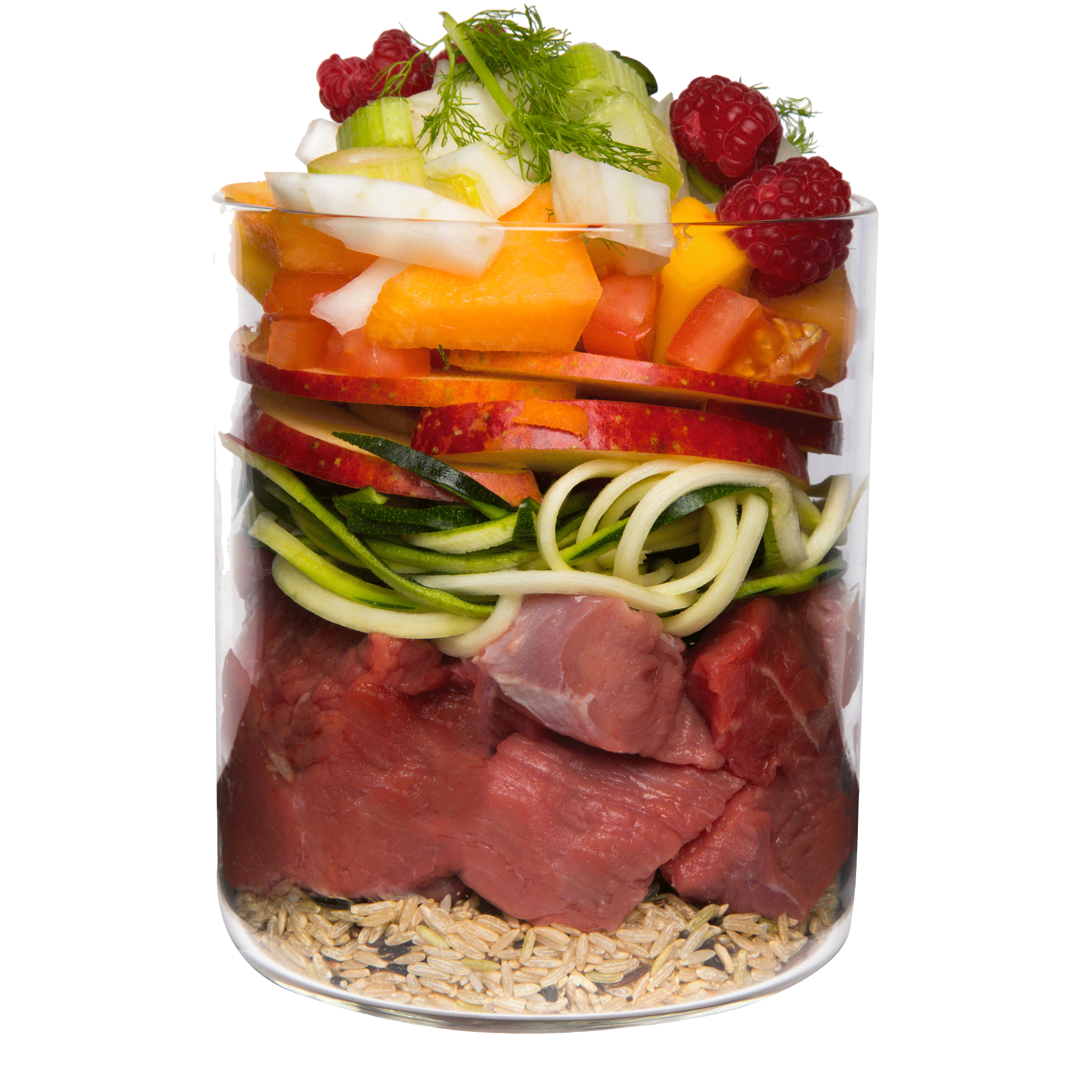 Wild boar with natural rice, fennel and raspberry