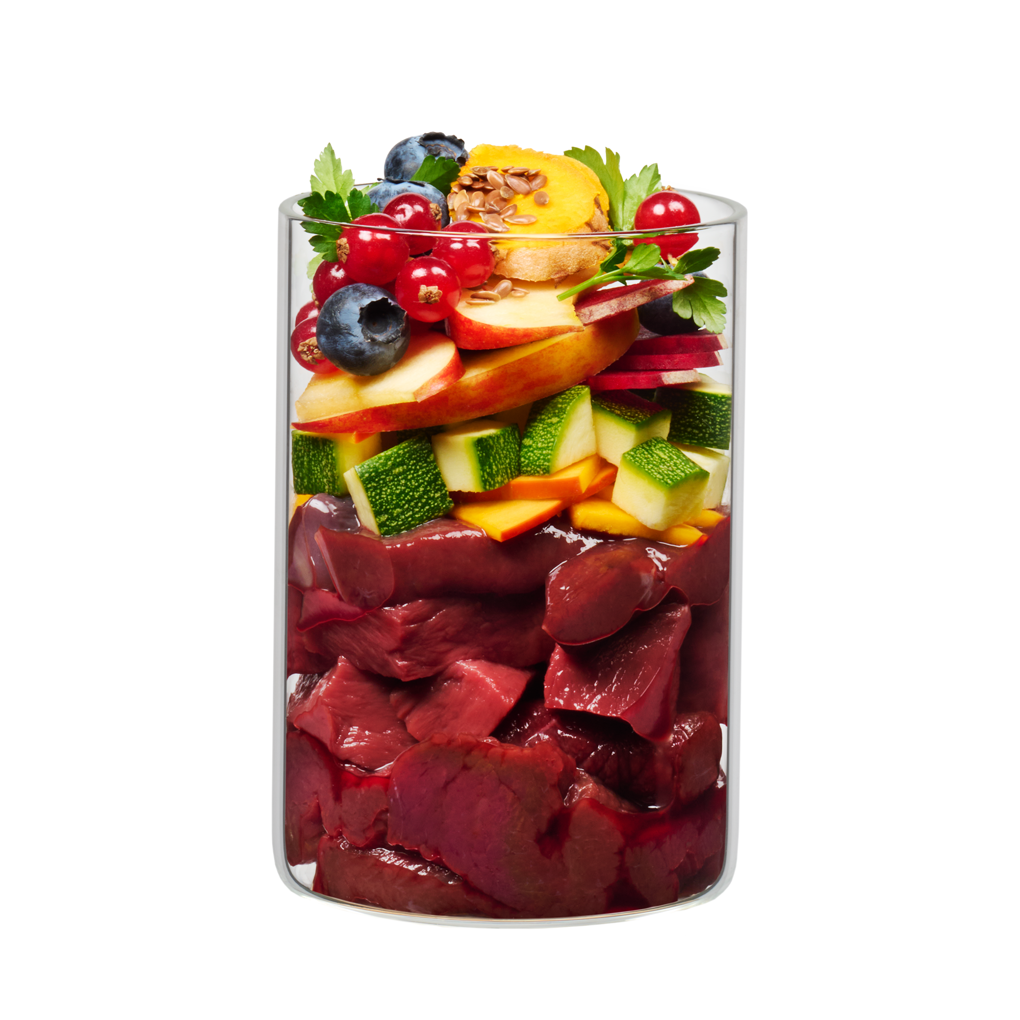 Beef and game with pumpkin, apple and blueberry