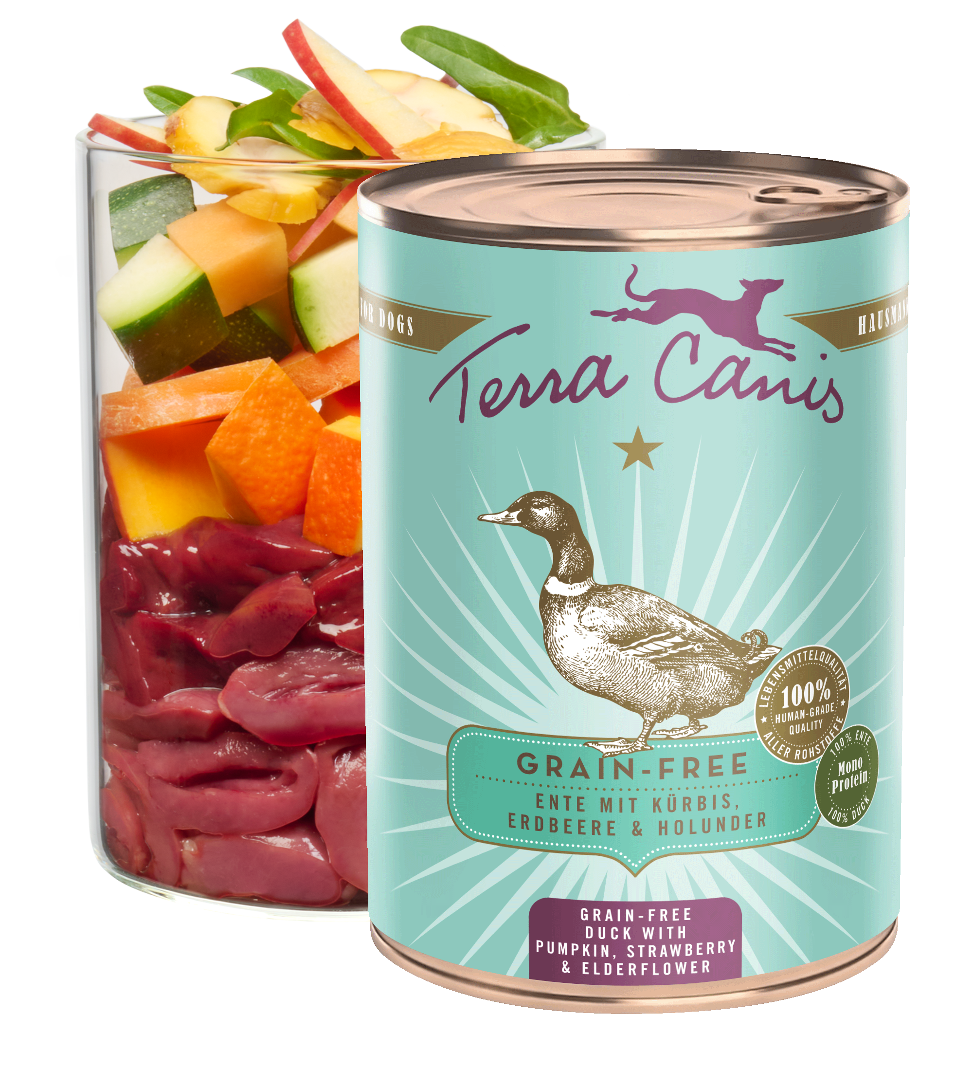 Pato con calabaza, fresa y saúco